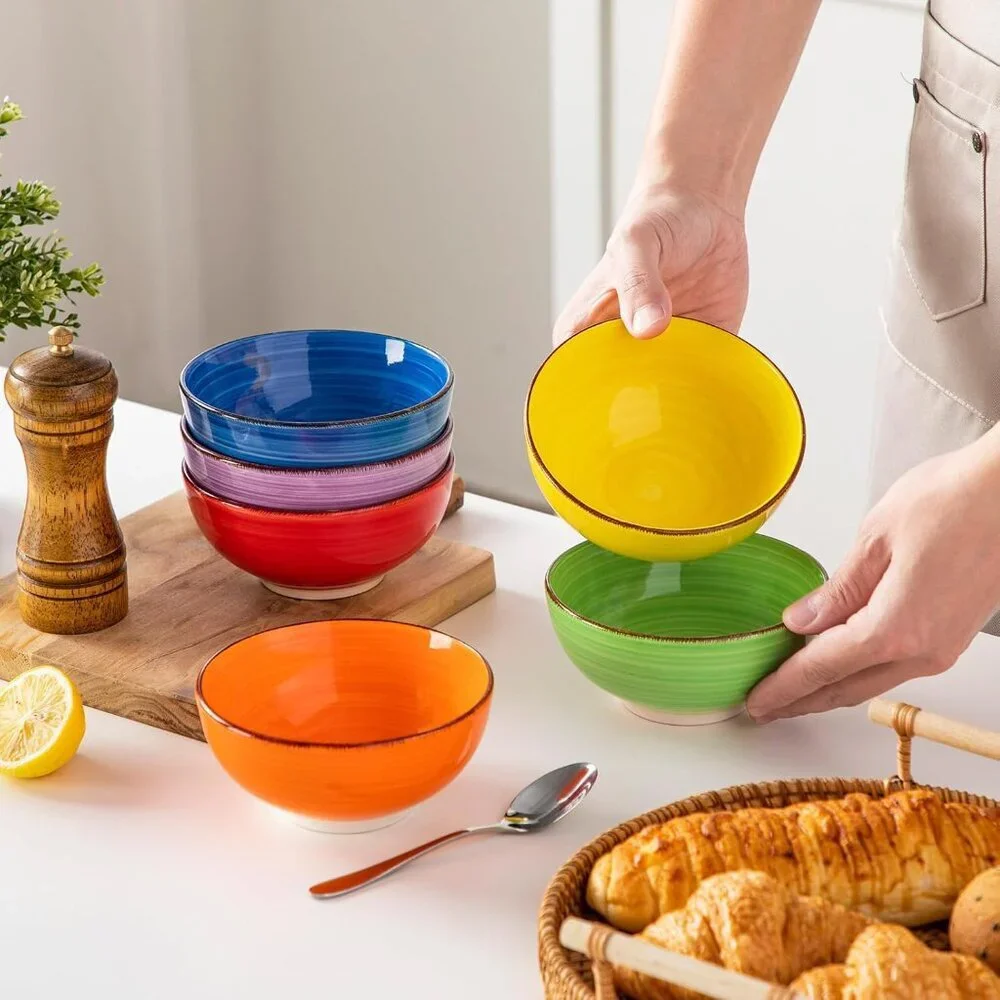 Bonita 12 Oz Small Bowls Set of 6, Ceramic Mini Dessert & Dipping Dishes, 5